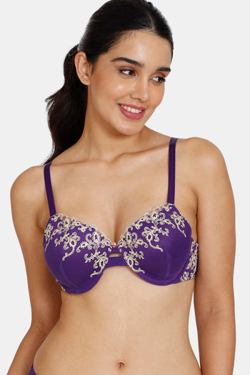 Buy Zivame Desert Rose Padded Wired 3/4th Coverage Lace Bra - Violet Indigo